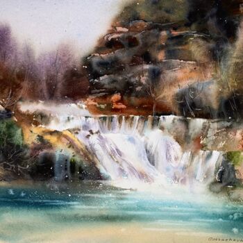 Malarstwo zatytułowany „Waterfall #4” autorstwa Eugenia Gorbacheva, Oryginalna praca, Akwarela