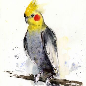 Peinture intitulée "Parrot on a branch" par Eugenia Gorbacheva, Œuvre d'art originale, Aquarelle