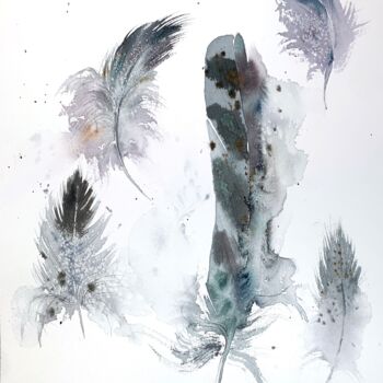 Painting titled "Feathers #3" by Eugenia Gorbacheva, Original Artwork, Watercolor