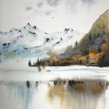 Peinture intitulée "Mountain Lake #2" par Eugenia Gorbacheva, Œuvre d'art originale, Aquarelle