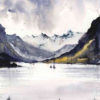 Painting titled "Mountain Lake #8" by Eugenia Gorbacheva, Original Artwork, Watercolor