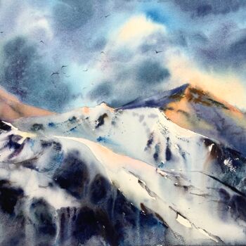 Schilderij getiteld "snowy mountains #7" door Eugenia Gorbacheva, Origineel Kunstwerk, Aquarel