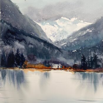 Painting titled "Mountain Lake #12" by Eugenia Gorbacheva, Original Artwork, Watercolor