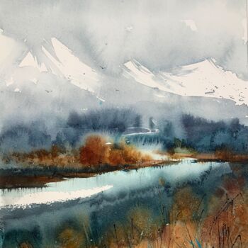 Картина под названием "Mountain river #11" - Eugenia Gorbacheva, Подлинное произведение искусства, Акварель