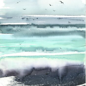 Malarstwo zatytułowany „Abstract seascape #5” autorstwa Eugenia Gorbacheva, Oryginalna praca, Akwarela