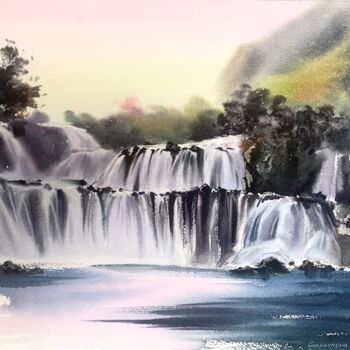 Peinture intitulée "Waterfall #8" par Eugenia Gorbacheva, Œuvre d'art originale, Aquarelle