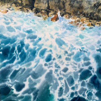 Painting titled "WAVES AND ROCKS #5" by Eugenia Gorbacheva, Original Artwork, Watercolor