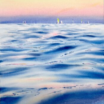 Malerei mit dem Titel "Yachts at sea #5" von Eugenia Gorbacheva, Original-Kunstwerk, Aquarell