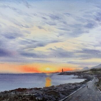 「SUNSET ON THE SEA.…」というタイトルの絵画 Eugenia Gorbachevaによって, オリジナルのアートワーク, 水彩画