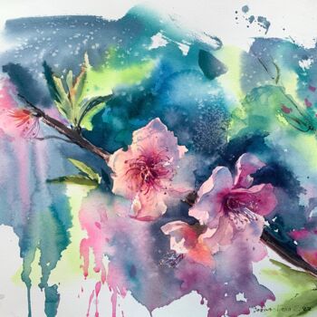 Peinture intitulée "ALMOND FLOWERS" par Eugenia Gorbacheva, Œuvre d'art originale, Aquarelle