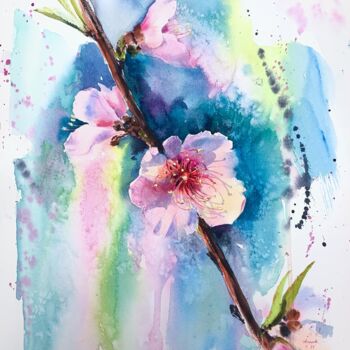 Malerei mit dem Titel "Almond flowers #2" von Eugenia Gorbacheva, Original-Kunstwerk, Aquarell