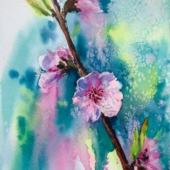 Peinture intitulée "ALMOND FLOWERS #3" par Eugenia Gorbacheva, Œuvre d'art originale, Aquarelle