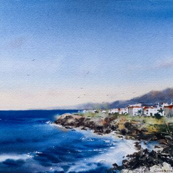 Schilderij getiteld "Sea coast. Cyprus." door Eugenia Gorbacheva, Origineel Kunstwerk, Aquarel