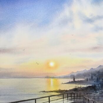 Malerei mit dem Titel "SUNSET ON THE SEA.…" von Eugenia Gorbacheva, Original-Kunstwerk, Aquarell