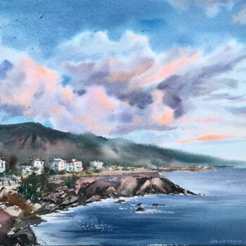 Painting titled "DAWN ON THE SEA. CY…" by Eugenia Gorbacheva, Original Artwork, Watercolor