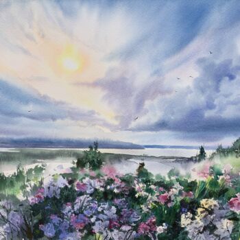 Картина под названием "Sunset on the Samar…" - Eugenia Gorbacheva, Подлинное произведение искусства, Акварель