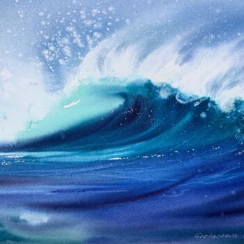 Pittura intitolato "Wave #3" da Eugenia Gorbacheva, Opera d'arte originale, Acquarello