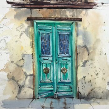 Pittura intitolato "Greek village Door" da Eugenia Gorbacheva, Opera d'arte originale, Acquarello