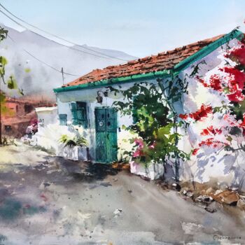 Pintura titulada "English village Cyp…" por Eugenia Gorbacheva, Obra de arte original, Acuarela
