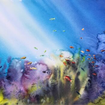 Painting titled "Undersea world #3" by Eugenia Gorbacheva, Original Artwork, Watercolor