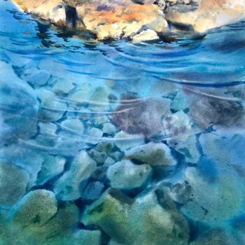 Painting titled "Stones and sea" by Eugenia Gorbacheva, Original Artwork, Watercolor