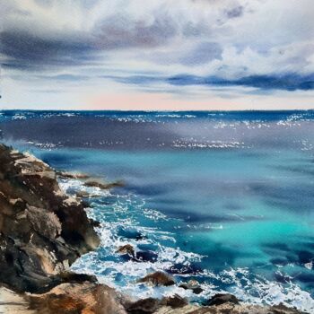 Pintura titulada "Sea ​​and stones" por Eugenia Gorbacheva, Obra de arte original, Acuarela