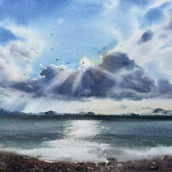 Painting titled "Sea in the sun #2" by Eugenia Gorbacheva, Original Artwork, Watercolor