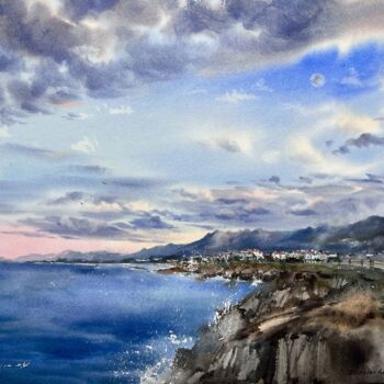 Malerei mit dem Titel "Sea coast of Cyprus…" von Eugenia Gorbacheva, Original-Kunstwerk, Aquarell