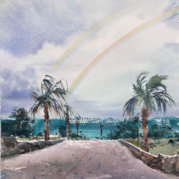 「Rainbow over the se…」というタイトルの絵画 Eugenia Gorbachevaによって, オリジナルのアートワーク, 水彩画
