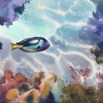 Painting titled "Undersea world #10" by Eugenia Gorbacheva, Original Artwork, Watercolor