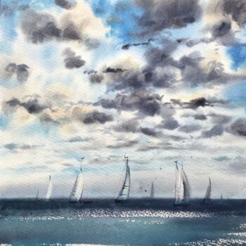 Malerei mit dem Titel "Sailing regatta" von Eugenia Gorbacheva, Original-Kunstwerk, Aquarell