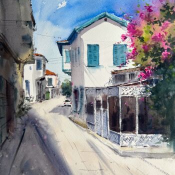 Painting titled "Streets in Nicosia…" by Eugenia Gorbacheva, Original Artwork, Watercolor
