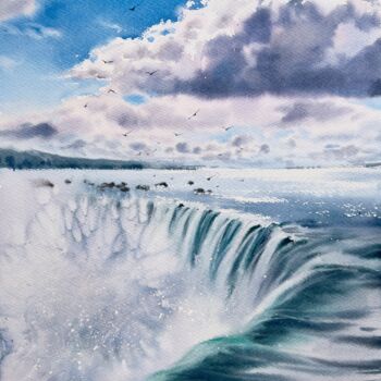 Painting titled "Waterfall #9" by Eugenia Gorbacheva, Original Artwork, Watercolor