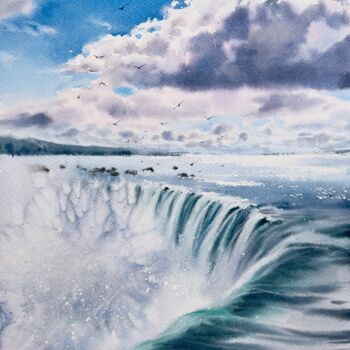 Pittura intitolato "Waterfall #9" da Eugenia Gorbacheva, Opera d'arte originale, Acquarello