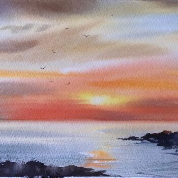 "Sunset on the sea #…" başlıklı Tablo Eugenia Gorbacheva tarafından, Orijinal sanat, Suluboya