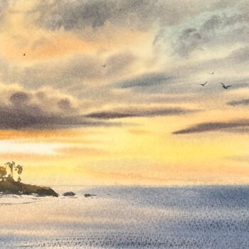 Pittura intitolato "Sunset on the sea #…" da Eugenia Gorbacheva, Opera d'arte originale, Acquarello