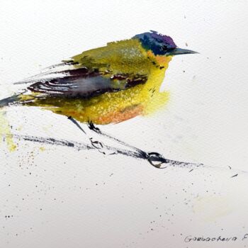 Painting titled "Wagtail" by Eugenia Gorbacheva, Original Artwork, Watercolor