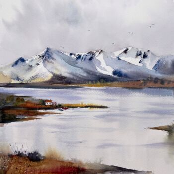 Painting titled "Mountain Lake #28" by Eugenia Gorbacheva, Original Artwork, Watercolor