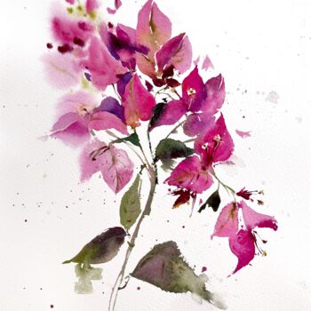 Painting titled "Bougainvillea" by Eugenia Gorbacheva, Original Artwork, Watercolor