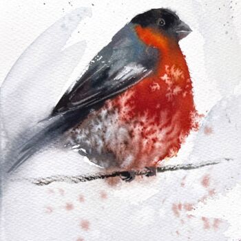 Painting titled "Bullfinch" by Eugenia Gorbacheva, Original Artwork, Watercolor