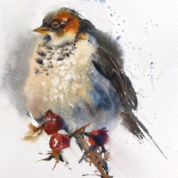 Painting titled "Little bird #2" by Eugenia Gorbacheva, Original Artwork, Watercolor