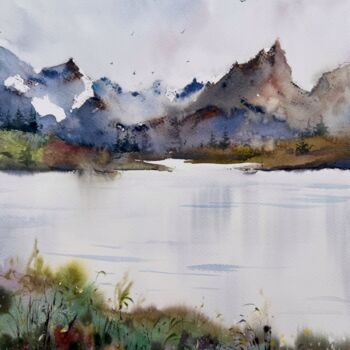 "Mountain Lake #29" başlıklı Tablo Eugenia Gorbacheva tarafından, Orijinal sanat, Suluboya