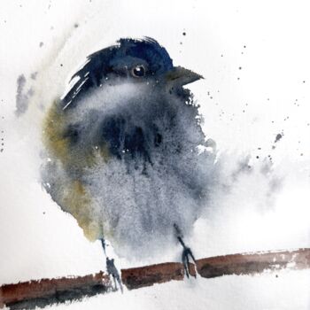 Painting titled "Little bird #3" by Eugenia Gorbacheva, Original Artwork, Watercolor