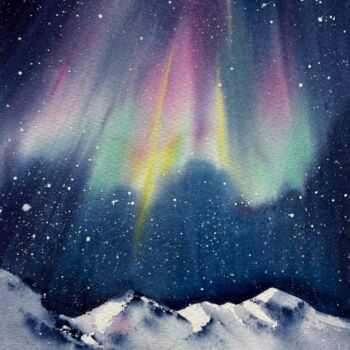Painting titled "Northern lights #8" by Eugenia Gorbacheva, Original Artwork, Watercolor