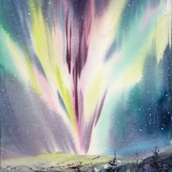 Painting titled "Northern lights #14" by Eugenia Gorbacheva, Original Artwork, Watercolor