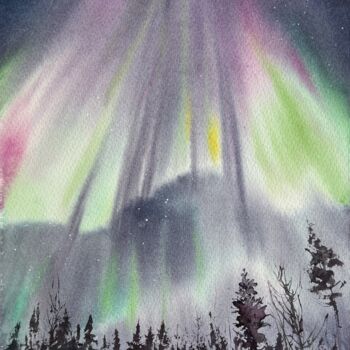 Painting titled "Northern lights #25" by Eugenia Gorbacheva, Original Artwork, Watercolor
