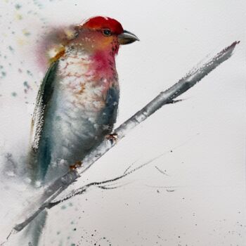 Painting titled "Red bird #2" by Eugenia Gorbacheva, Original Artwork, Watercolor