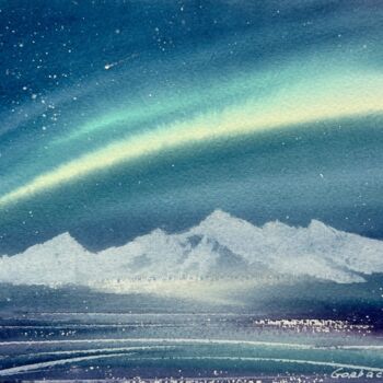 Pintura intitulada "Northern lights #29" por Eugenia Gorbacheva, Obras de arte originais, Aquarela