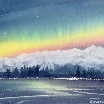 Painting titled "Northern lights #30" by Eugenia Gorbacheva, Original Artwork, Watercolor