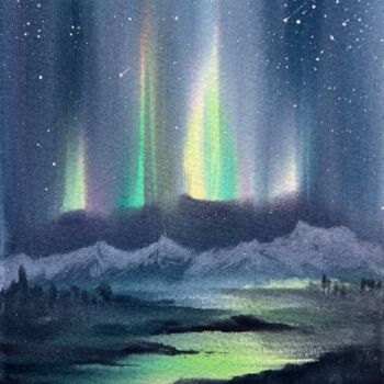 Malerei mit dem Titel "Northern lights #34" von Eugenia Gorbacheva, Original-Kunstwerk, Aquarell